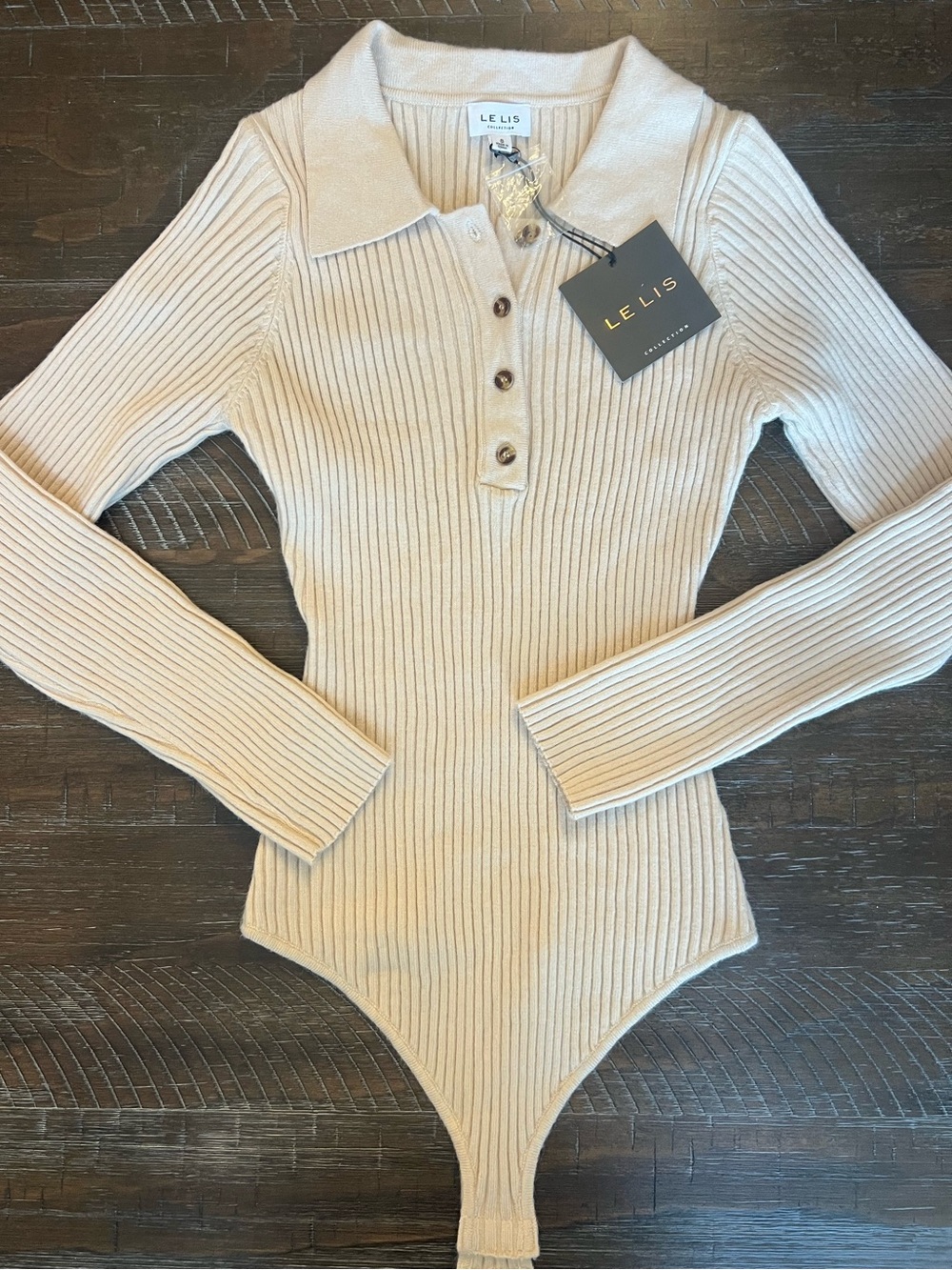 NWT Le Lis Collection Ribbed Collared Long Sleeve Bodysuit Small